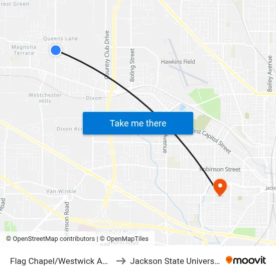 Flag Chapel/Westwick Apts to Jackson State University map