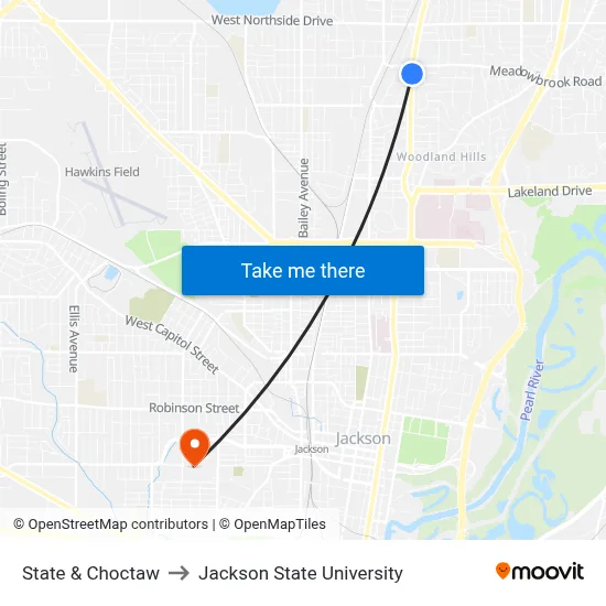 State & Choctaw to Jackson State University map