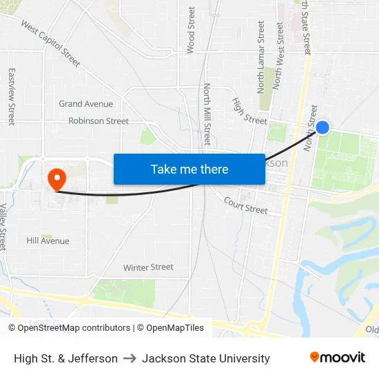 High St. & Jefferson to Jackson State University map