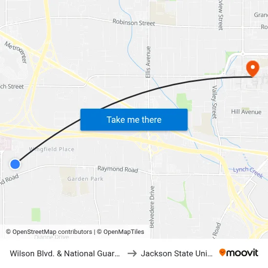 Wilson Blvd. & National Guard Armory to Jackson State University map