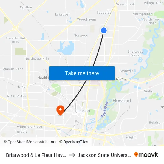 Briarwood & Le Fleur Haven to Jackson State University map