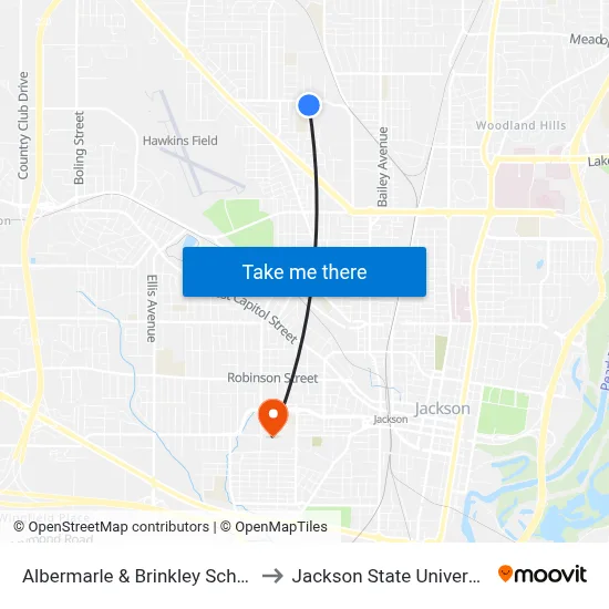 Albermarle & Brinkley School to Jackson State University map