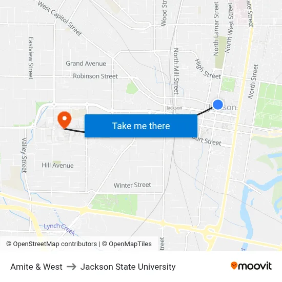 Amite & West to Jackson State University map