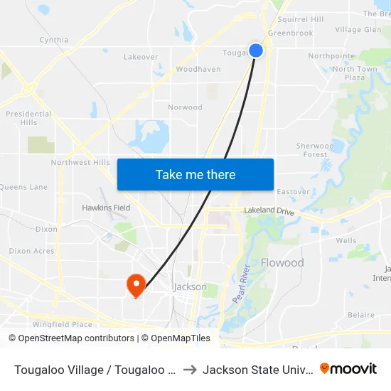Tougaloo Village / Tougaloo College to Jackson State University map