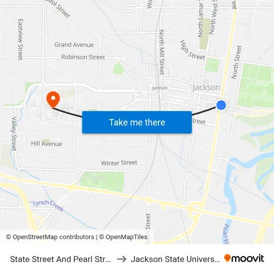 State Street And Pearl Street to Jackson State University map