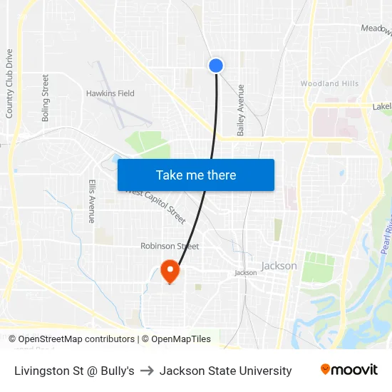 Livingston St @ Bully's to Jackson State University map