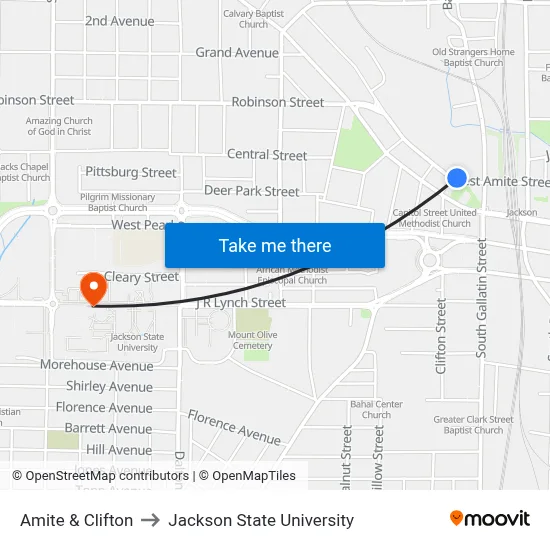 Amite & Clifton to Jackson State University map
