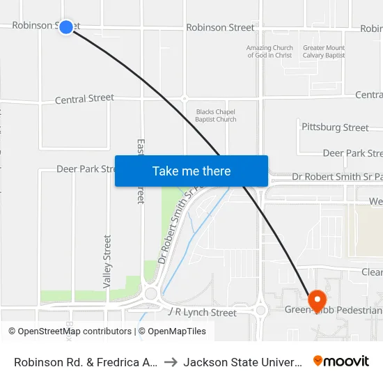 Robinson Rd. & Fredrica Ave. to Jackson State University map