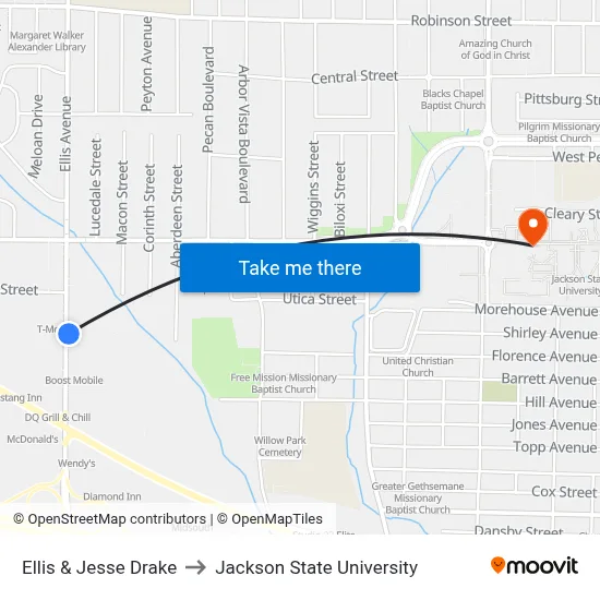 Ellis & Jesse Drake to Jackson State University map