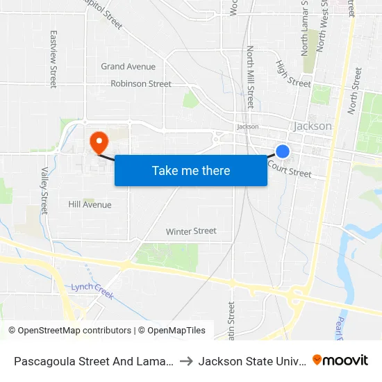 Pascagoula Street And Lamar Street to Jackson State University map