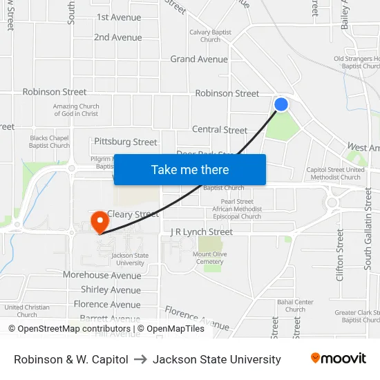 Robinson & W. Capitol to Jackson State University map