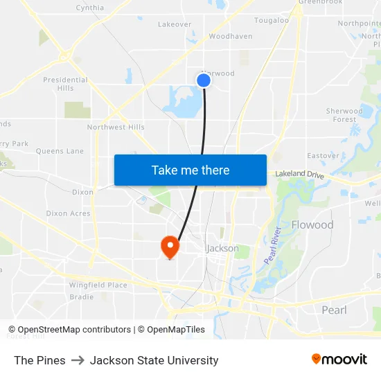 The Pines to Jackson State University map