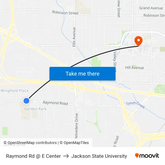 Raymond Rd @ E Center to Jackson State University map