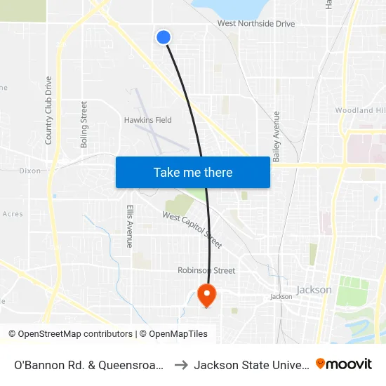 O'Bannon Rd. & Queensroad Ave. to Jackson State University map