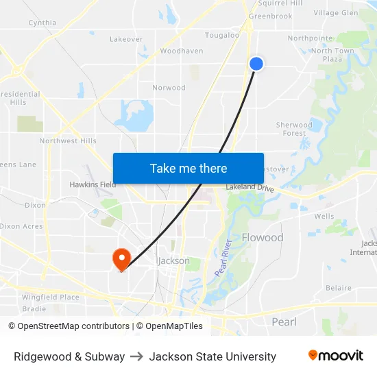 Ridgewood & Subway to Jackson State University map