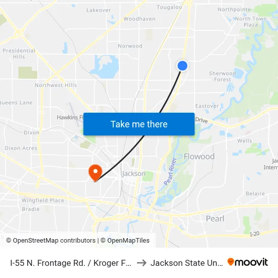 I-55 N. Frontage Rd. / Kroger Food & Drug to Jackson State University map