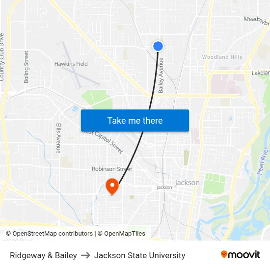 Ridgeway & Bailey to Jackson State University map