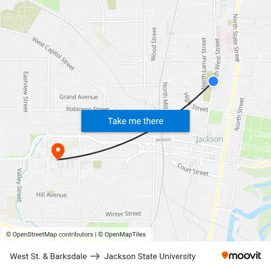 West St. & Barksdale to Jackson State University map