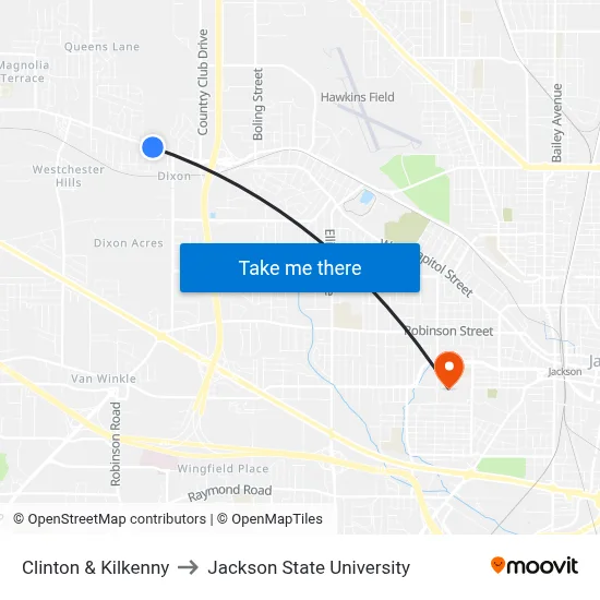 Clinton & Kilkenny to Jackson State University map