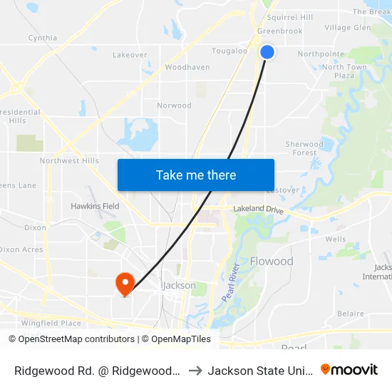 Ridgewood Rd. @ Ridgewood Court Dr. to Jackson State University map