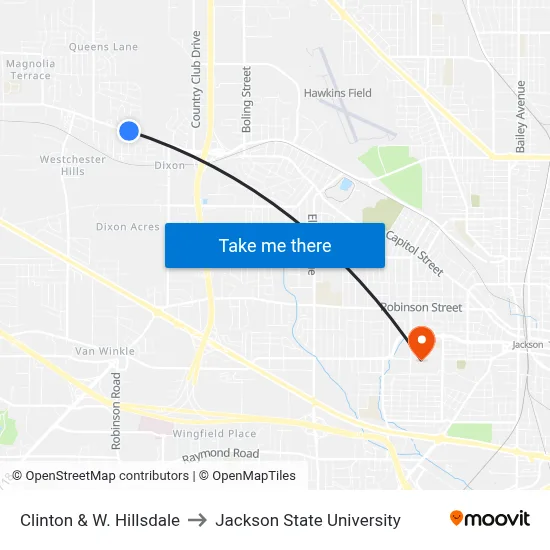 Clinton & W. Hillsdale to Jackson State University map