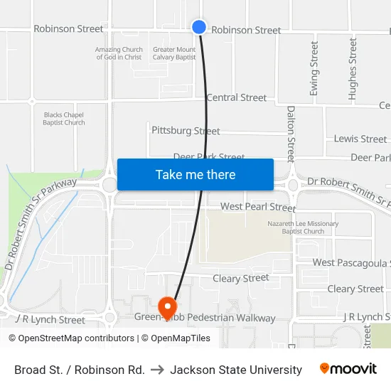 Broad St. / Robinson Rd. to Jackson State University map