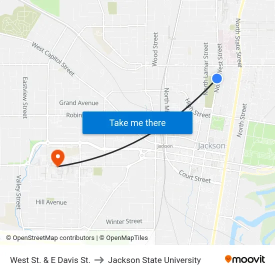 West St. & E Davis St. to Jackson State University map
