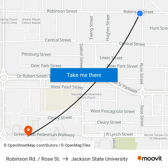 Robinson Rd. / Rose St. to Jackson State University map