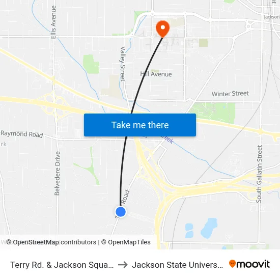 Terry Rd. & Jackson Square to Jackson State University map