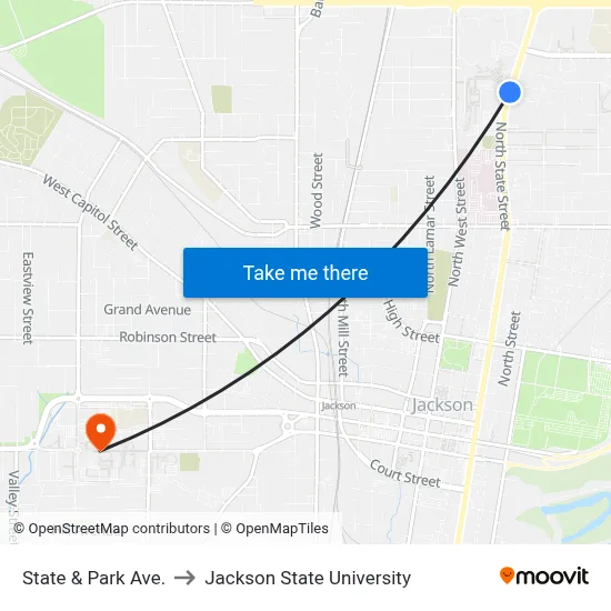 State & Park Ave. to Jackson State University map