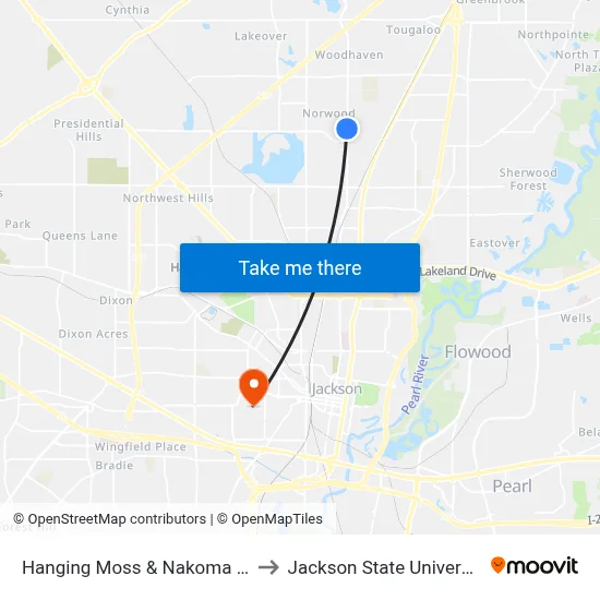 Hanging Moss & Nakoma Dr. to Jackson State University map