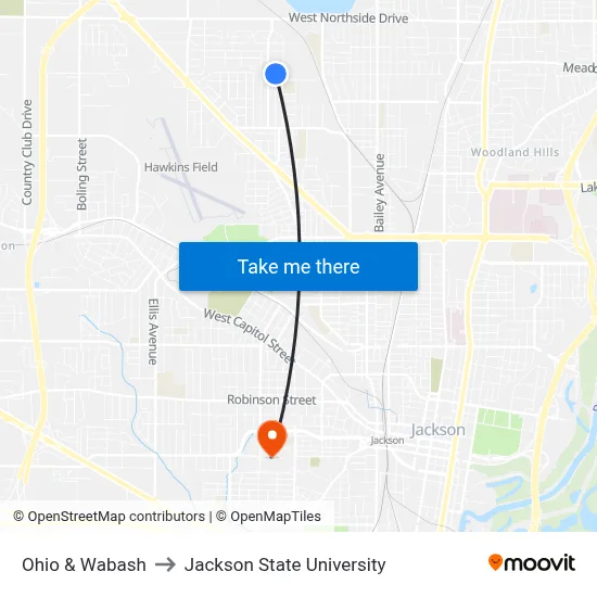 Ohio & Wabash to Jackson State University map