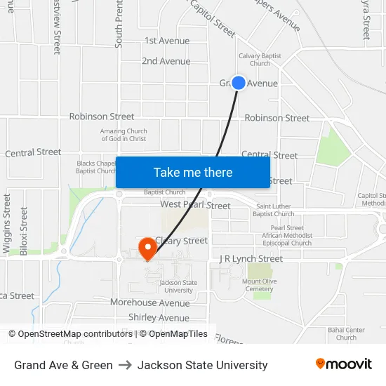 Grand Ave & Green to Jackson State University map
