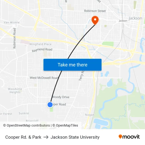 Cooper Rd. & Park to Jackson State University map