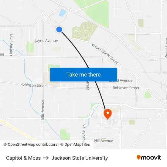 Capitol & Moss to Jackson State University map