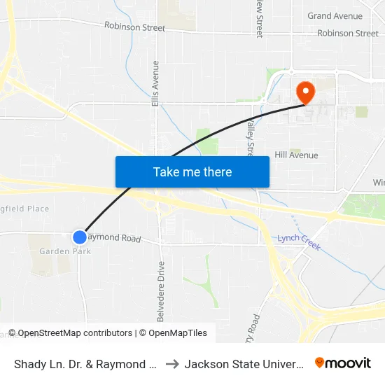 Shady Ln. Dr. & Raymond Rd. to Jackson State University map