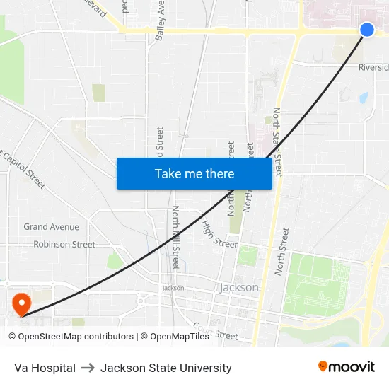 Va Hospital to Jackson State University map