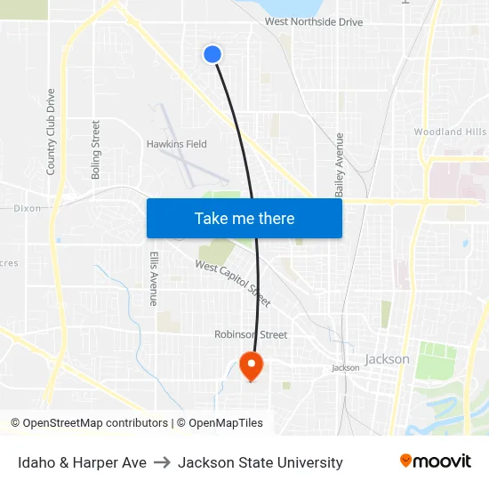 Idaho & Harper Ave to Jackson State University map
