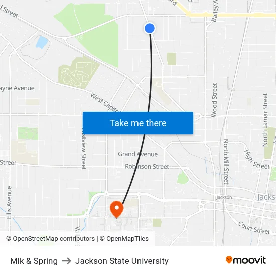 Mlk & Spring to Jackson State University map