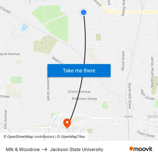 Mlk & Woodrow to Jackson State University map