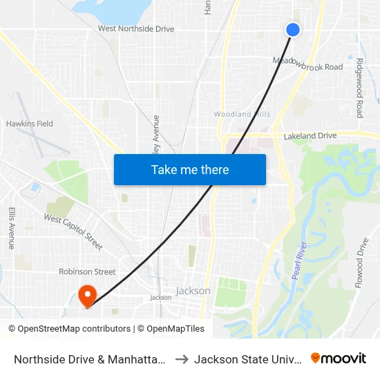 Northside Drive & Manhattan Road to Jackson State University map