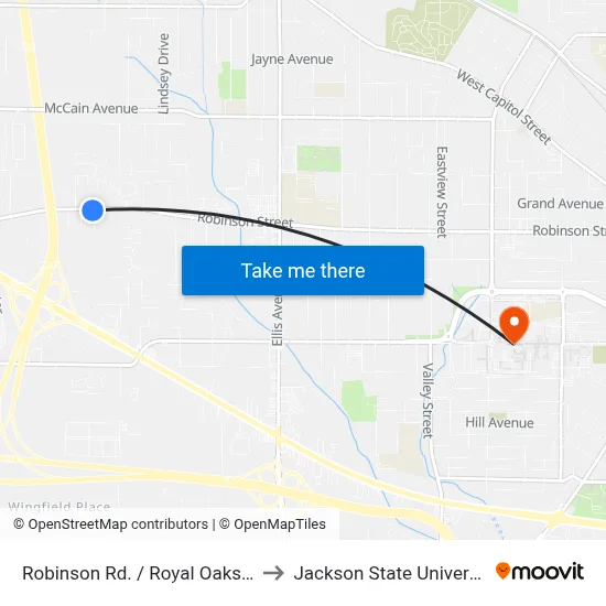 Robinson Rd. / Royal Oaks Dr. to Jackson State University map