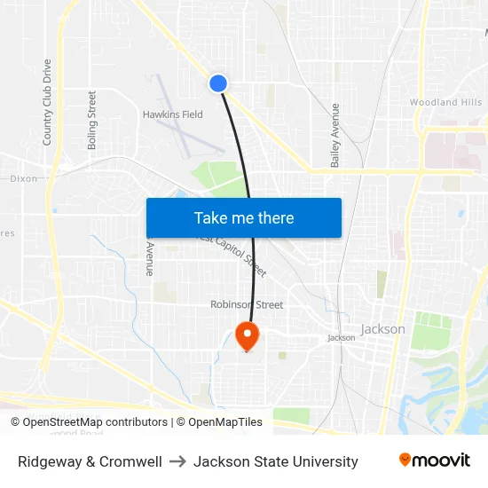 Ridgeway & Cromwell to Jackson State University map