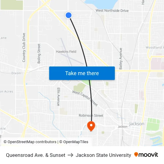 Queensroad Ave. & Sunset to Jackson State University map