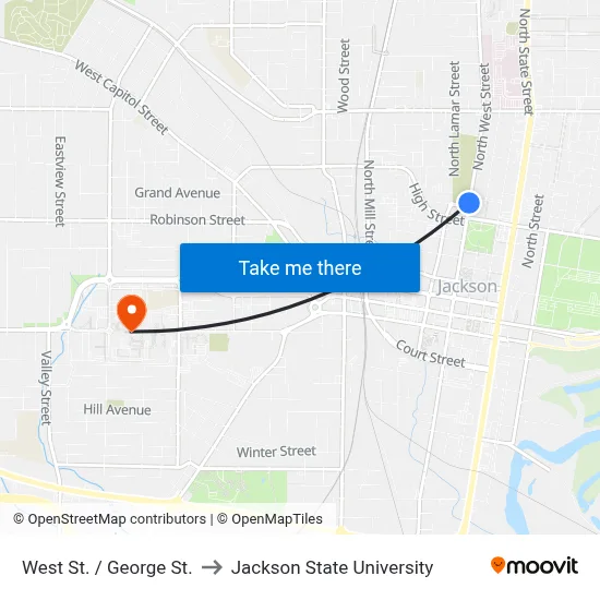 West St. / George St. to Jackson State University map