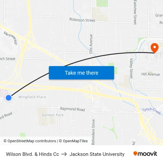 Wilson Blvd. & Hinds Cc to Jackson State University map