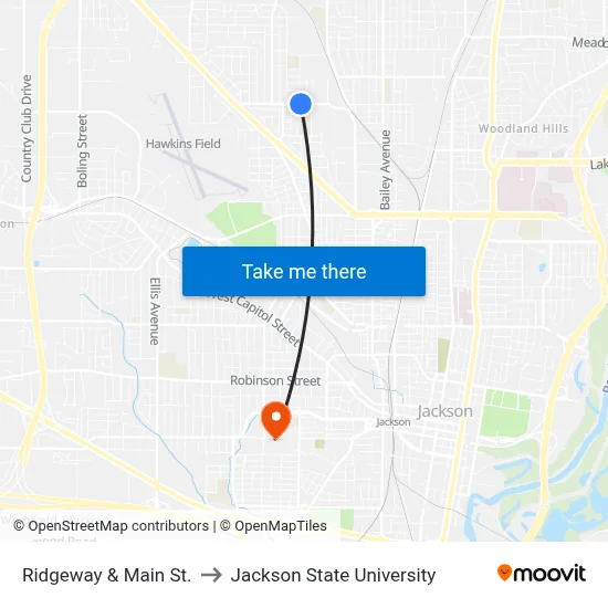 Ridgeway & Main St. to Jackson State University map