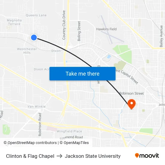 Clinton & Flag Chapel to Jackson State University map