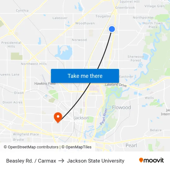 Beasley Rd. / Carmax to Jackson State University map