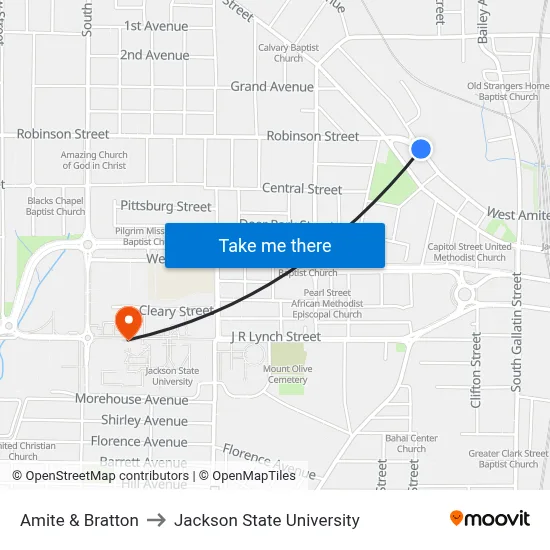 Amite & Bratton to Jackson State University map